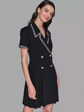 Karl Lagerfeld Black Textured Button shirt scuba dress